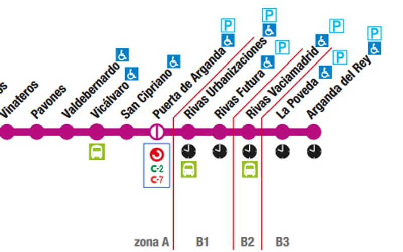 La reforma de las líneas de autobuses nocturnos de Rivas tropieza con la ‘frontera’ interna entre las zonas B1 y B2