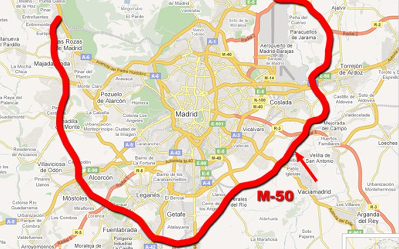 Mapa del trazado de la M-50 (Fuente: Ayuntamiento de Rivas Vaciamadrid)