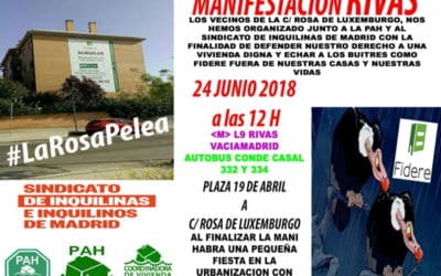 Cartel de la manifestación convocada por los vecinos de Rosa de Luxemburgo junto a las PAH de Rivas y Arganda y el Sindicato de Inquilinos de Madrid.