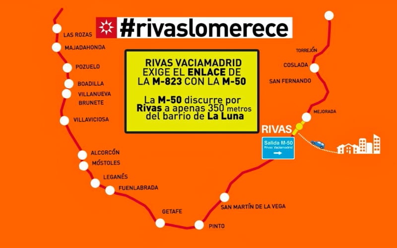 Mapa de accesos de la M-50. Imagen facilitada por el Ayuntamiento de Rivas.