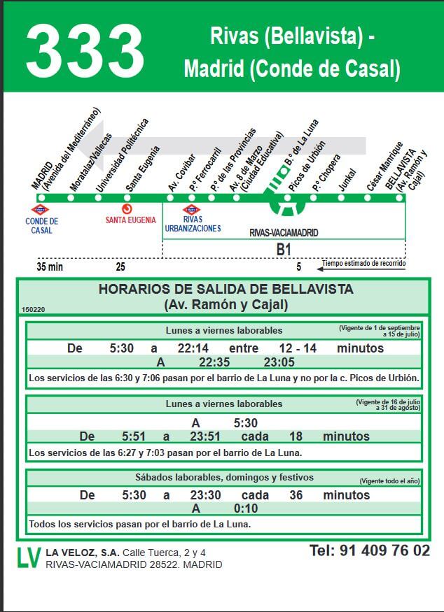 333 Rivas madrid horario
