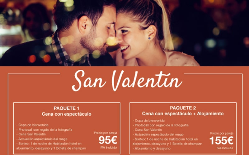 Celebra San Valentín con una romántica cena espectáculo en el Hotel AB Rivas