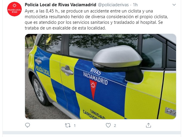 La Policía Local informa del percance sufrido por un exalcalde de Rivas
