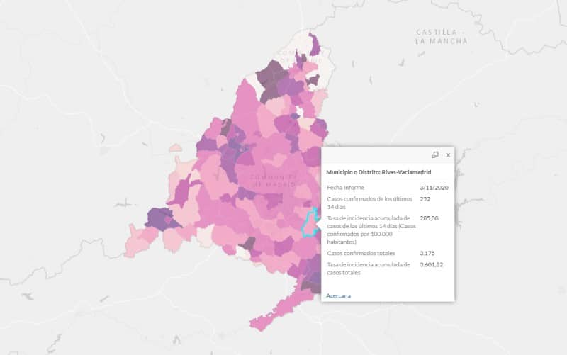 Datos de Covid-19 del 3 de noviembre de 2020 en Rivas Vaciamadrid