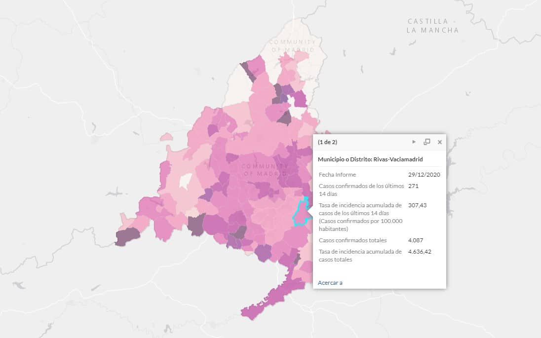 Casos de Covid en Rivas Vaciamadrid 29 de diciembre de 2020