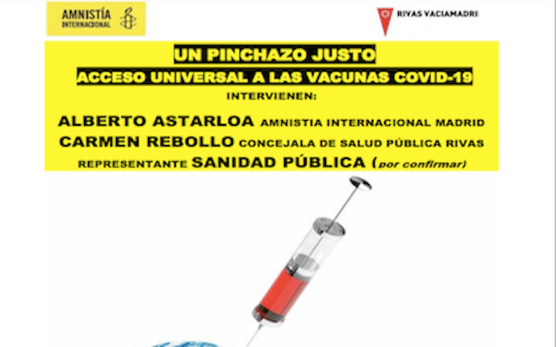 Cartel Amnistía Internacional sobre el acto público organizado en Rivas para la vacunación