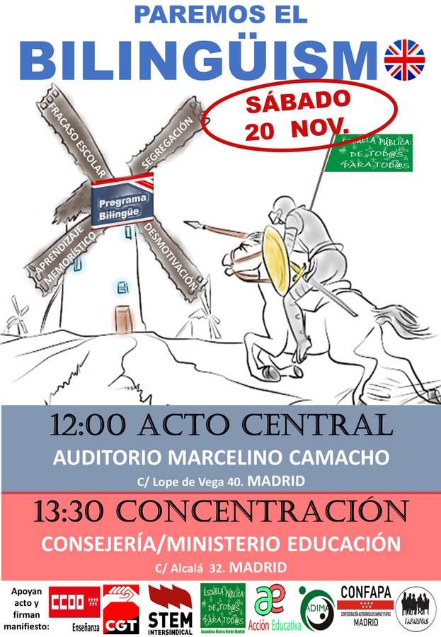 Convocatoria acto concentración contra el programa bilingüe de la Comunidad de Madrid