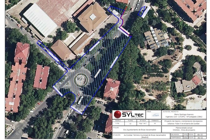 Plano de la superficie a intervenir en la Fasee V de las obras de Covibar