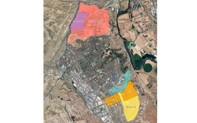 Mapa de los desarrollos urbanísticos actuales de Rivas Vaciamadrid (Fuente: Ezquiaga Arquitectura, Sociedad y Territorio) 