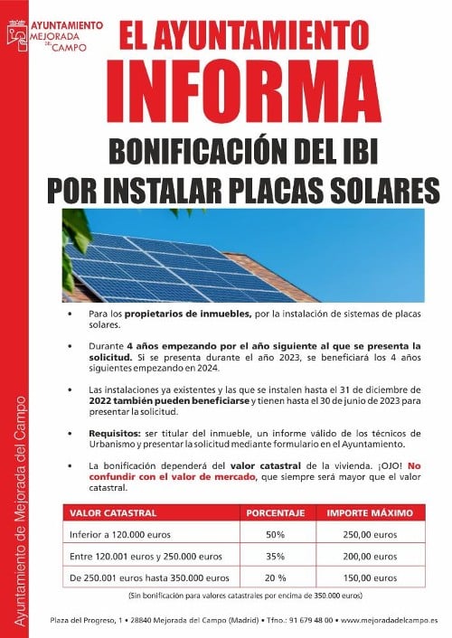 Bonificaciones del IBI en Mejorada del Campo
