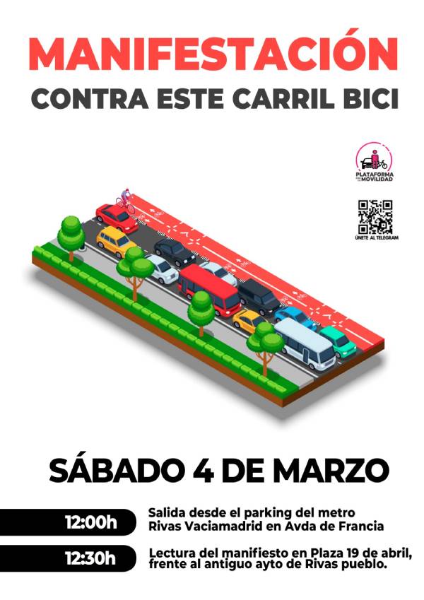 Cartel de la manifestación del 4 de marzo contra el carril bici.