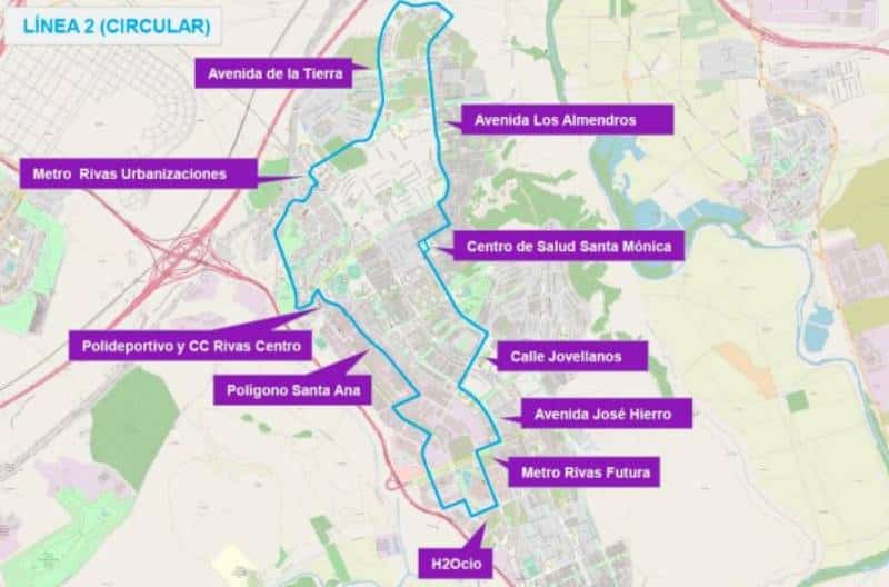 Línea 2 de autobús propuesta por el Ayuntamiento de Rivas