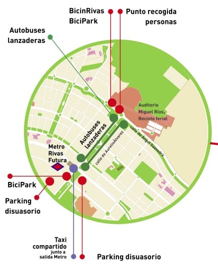 Plan de movilidad del Ayuntamiento de Rivas para las Fiestas 2023 en el entorno del Miguel Ríos