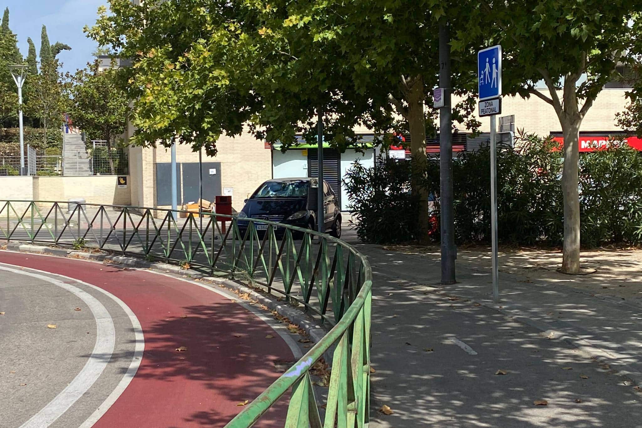 Avenida de Francia. A la izquierda, en rojo, el carril bici segregado; a la derecha, la zona peatonal señalizada. 