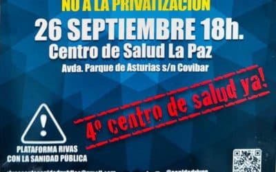 La Plataforma Rivas por la Sanidad Pública convoca una concentración este martes en el centro de salud La Paz