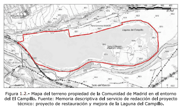 Mapa del terreno de la laguna del Campillo,, La mejora se centrará en la parte este.