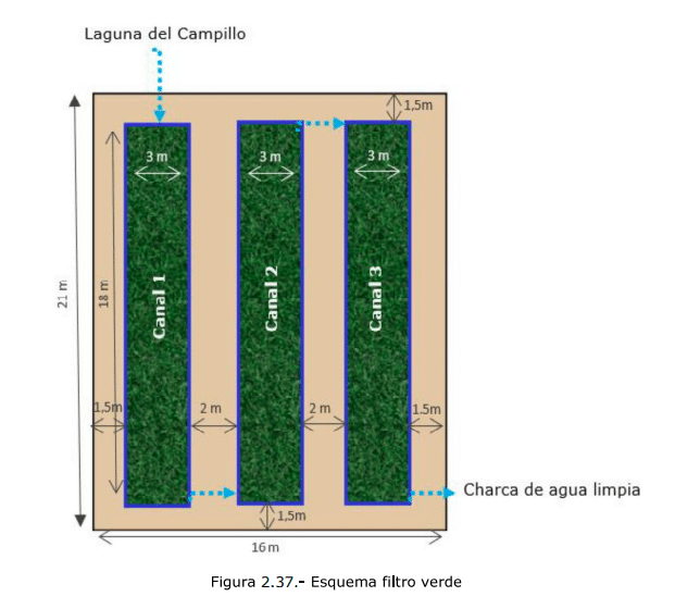 Esquema de filtro verde como el propuesto para la laguna del Campillo