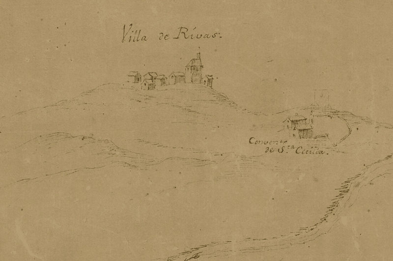 Dibujo a plumilla del pueblo de Rivas de Jarama en 1627, obra del matemático e ingeniero Luis Carduchi (Fuente: AVM)