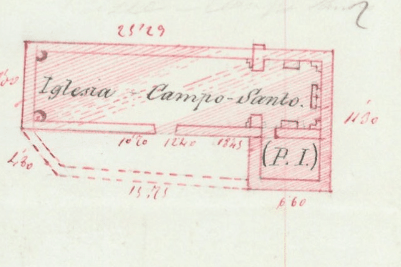 Planta de la iglesia de San Juan Bautista de Rivas de Jarama (1870) (fuente: IGN)