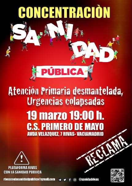 Concentración organizada por la plataforma Rivas son la Sanidad Pública