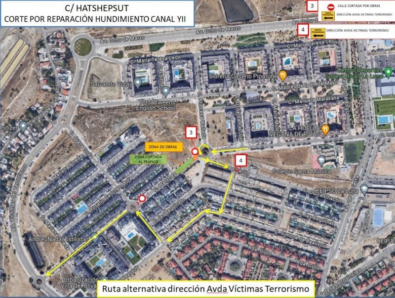 Desvíos de la calle Hatshepsut de Rivas por obras