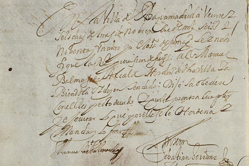 Fragmento de carta para tratar la plaga de langosta de Vaciamadrid de 1691 (Fuente: AHN, BAENA,C.222,D.83-85).