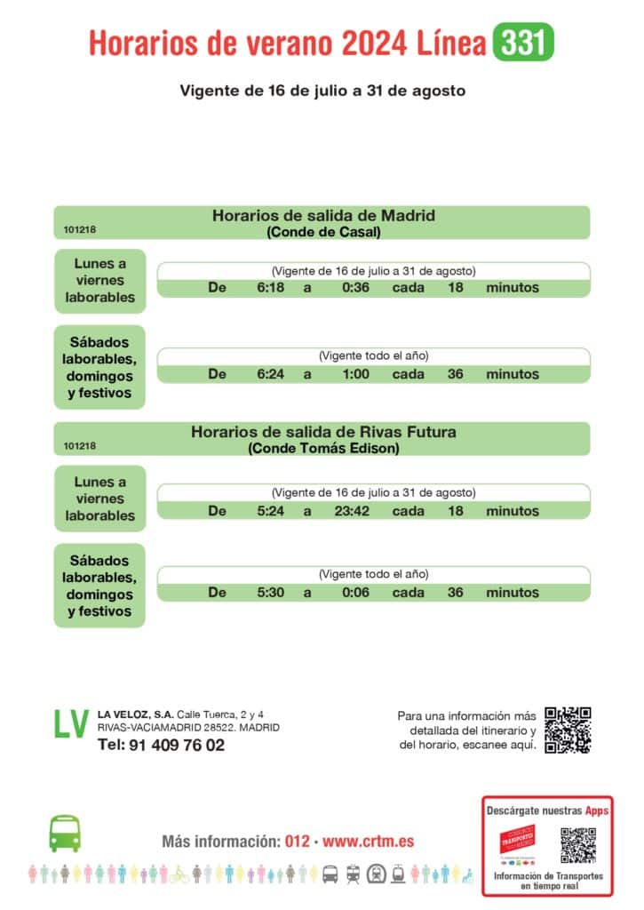 Horario de verano 2024 de la línea 331