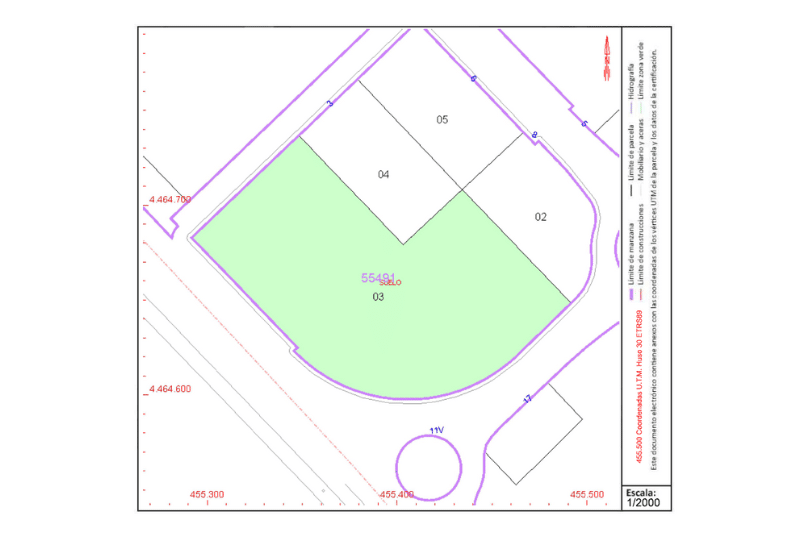 Plano catastral de parcela en venta en el ZUOP 18 Capanegra (fuente: EMV Rivas).