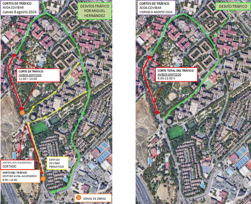 Rutas alternativas a los cortes de tráfico en la avenida de Covibar