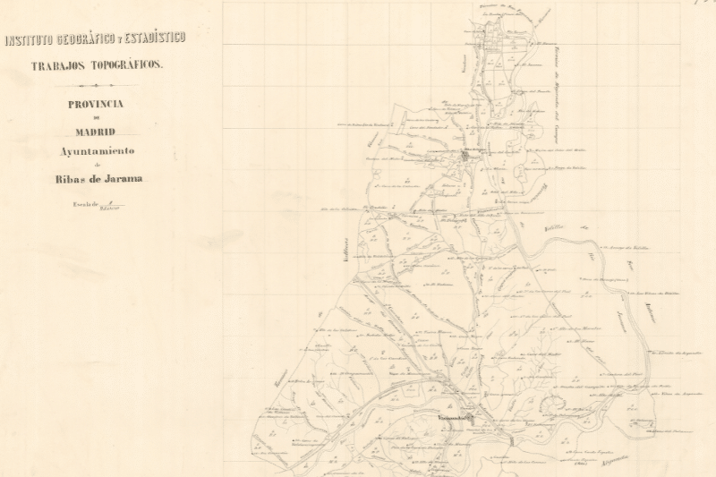 Detalle de mapa topográfico de Rivas Vaciamadrid de 1870 que muestra la red hidrográfica del cerro ripense (fuente: Instituto Geográfico Nacional)