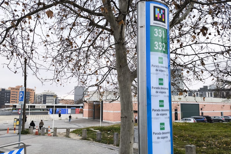 Parada final de los autobuses de Rivas junto a la estación de Méndez Álvaro (foto: Diario de Rivas)