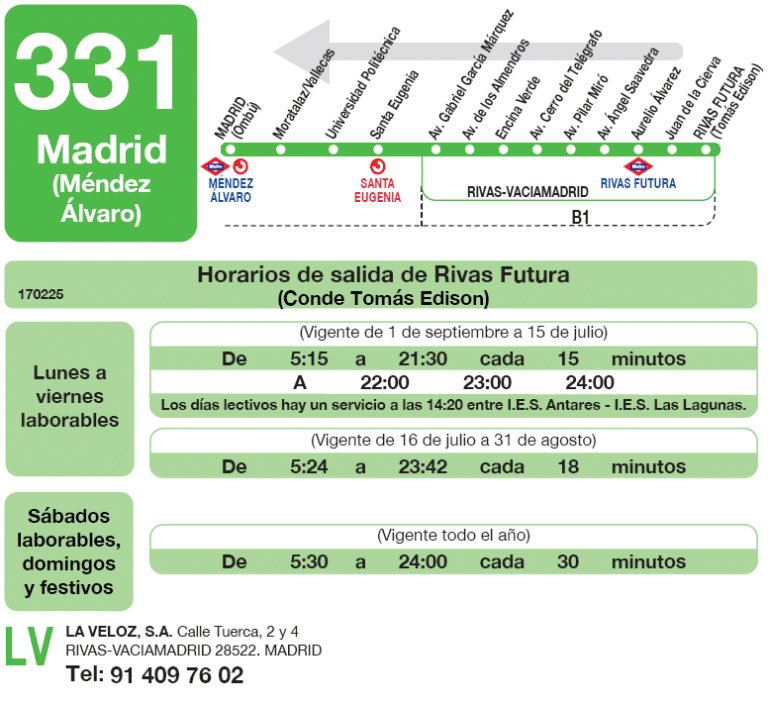 Recorrido y horario de la línea 331