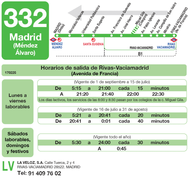 Recorrido y horario de la línea 332