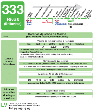 Recorrido y horario de la línea 333