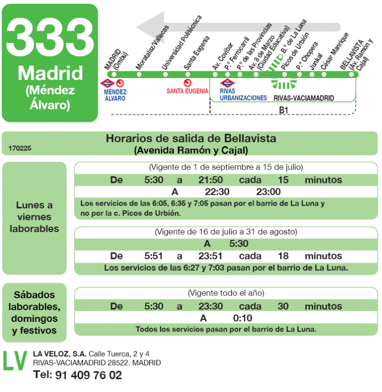 Recorrido y horario de la línea 333