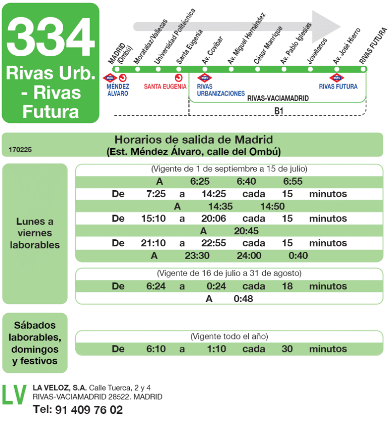 Recorrido y horario de la línea 334