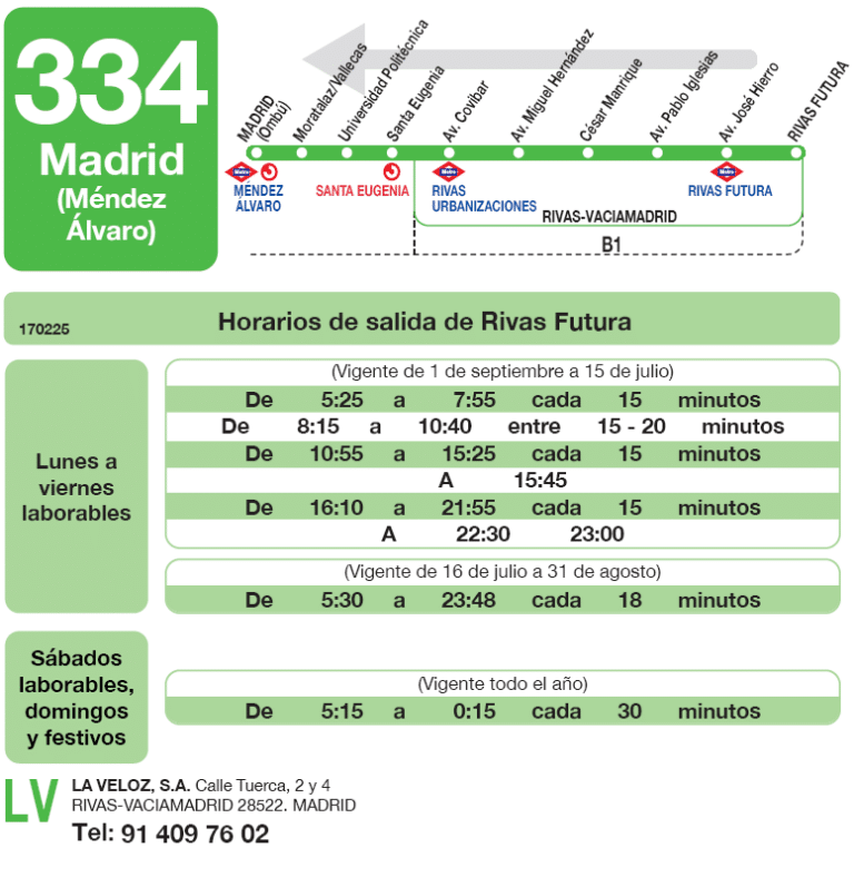 Recorrido y horario de la línea 334