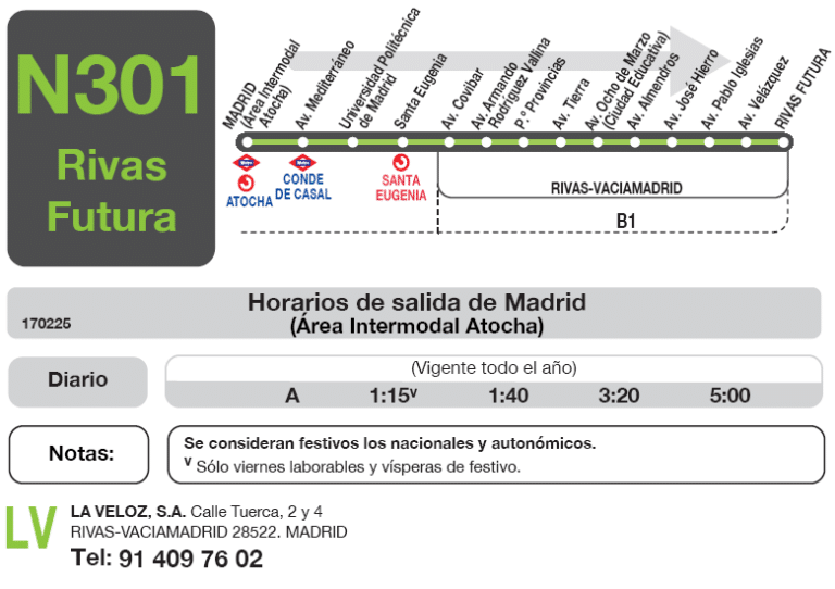 Recorrido y horario de la LN301