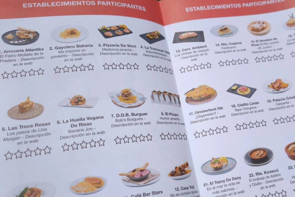 Rutero para valorar las distintas propuestas de la Ruta de la Tapa (foto: Diario de Rivas)