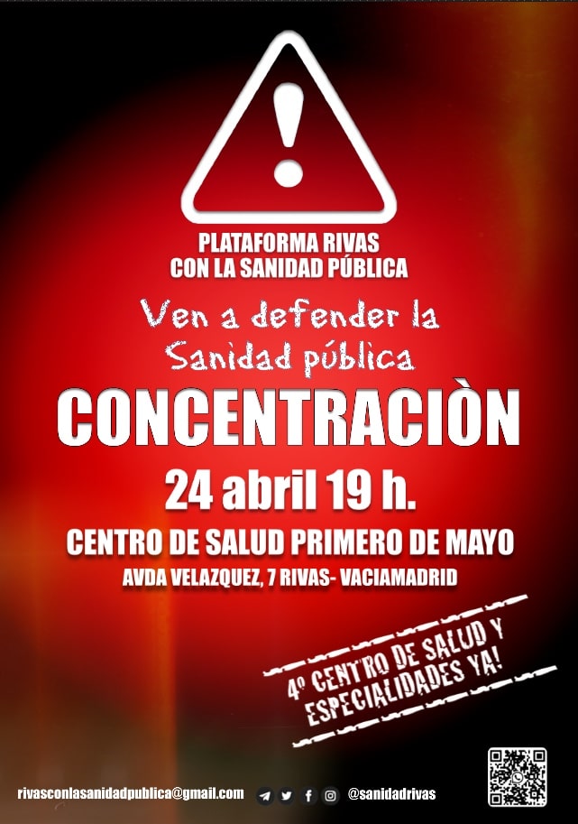 Cartel de la concentración del día 24 de abril de Rivas con la Sanidad Pública