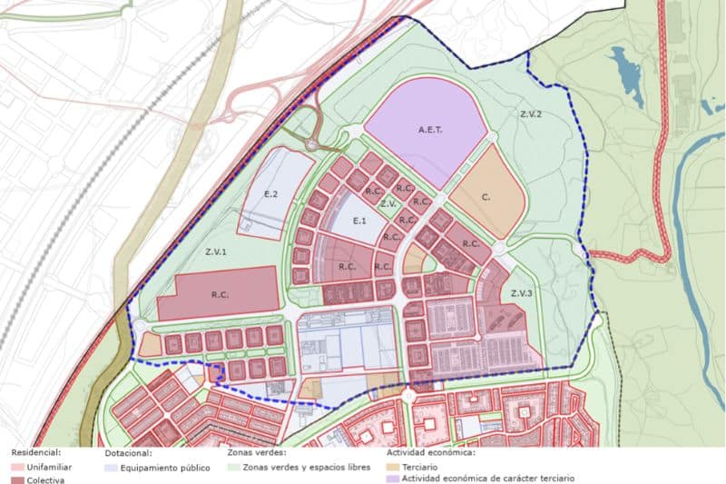 Plano de propuesta de ordenación de usos de los planes parciales Cristo de Rivas e Industrial Norte dentro del avance del nuevo PGOU de Rivas (fuente: Ayuntamiento de Rivas Vaciamadrid)
