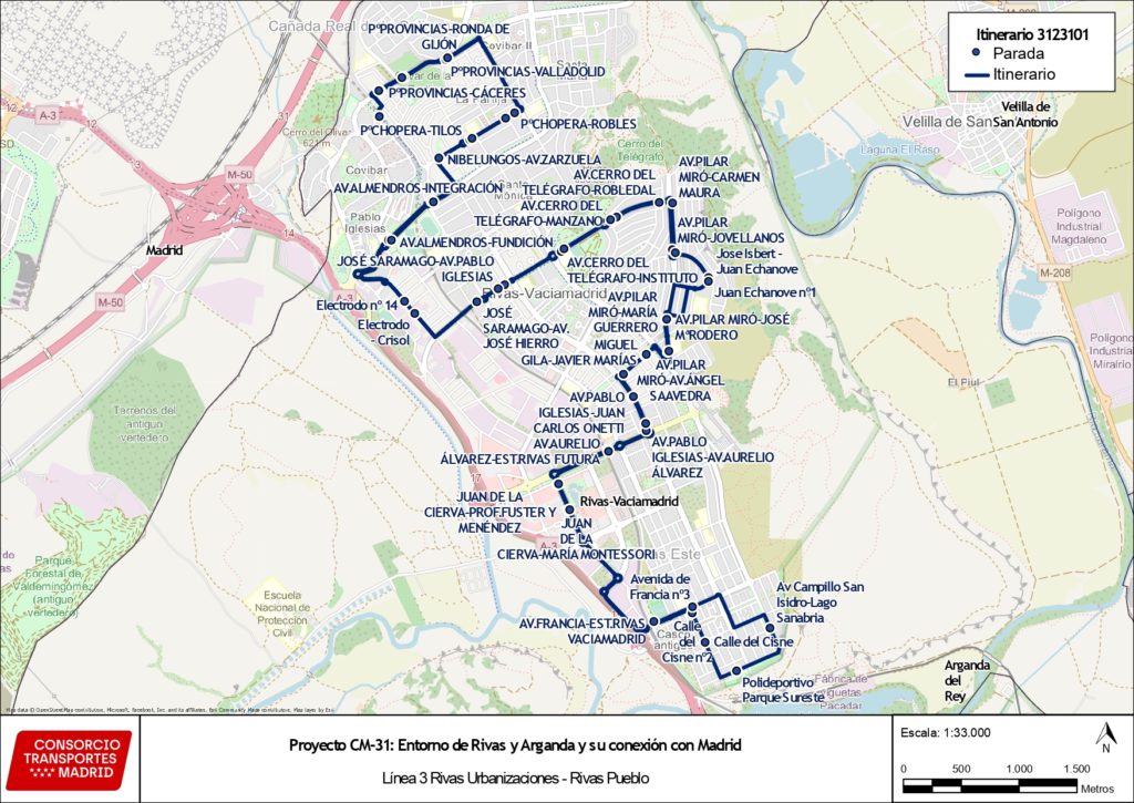 Línea 3 de autobús urbano de Rivas Vaciamadrid (agosto 2025)