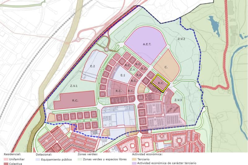 Parcela afectada en el plano de propuesta de ordenación de usos de los planes parciales Cristo de Rivas e Industrial Norte (fuente: Ayto. Rivas)