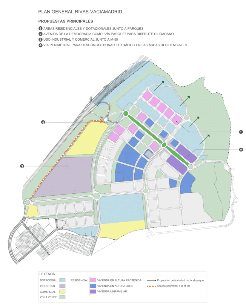 Plano con las sugerencias de Jarama Desarrollos Inmobiliarios al PGOU de Rivas Vaciamadrid