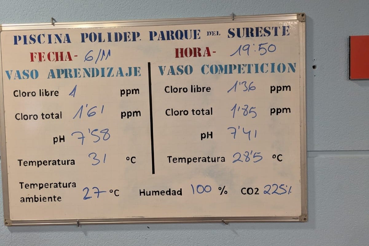 La piscina presentó elevados valores de humedad durante la tarde del jueves (foto: cedida por un usuario)