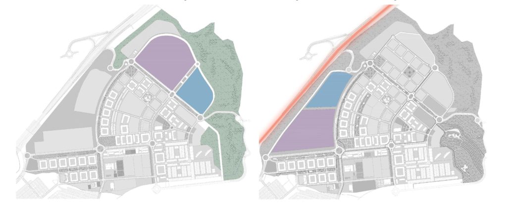 Comparativa parcelas industriales y comerciales entre el modelo del Ayuntamiento y el de Jarama (fuente: Jarama)