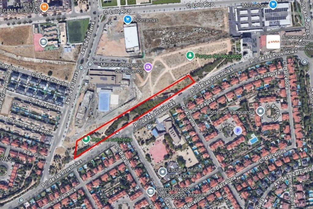 Localización del nuevo espacio de encuentro y juego en el paseo de las Provincias (fuente: Ayto. Rivas)
