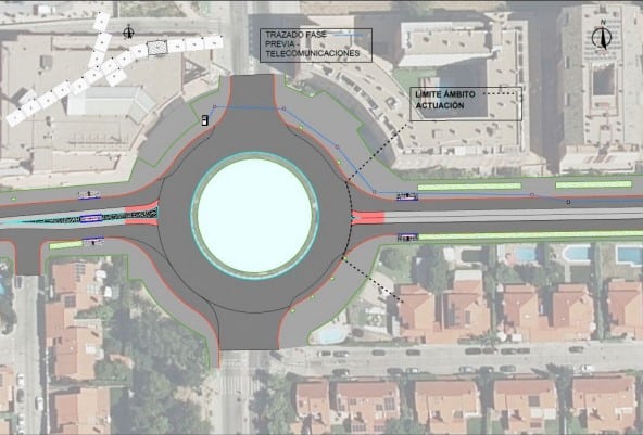 Rotonda de la confluencia entre la avenida de Los Almendros y el paseo de las Provincias. El plano marca el inicio de la fase 4 del proyecto de renovación del citado paseo.