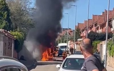 Arde una barredora de Rivamadrid en la calle del Abedul