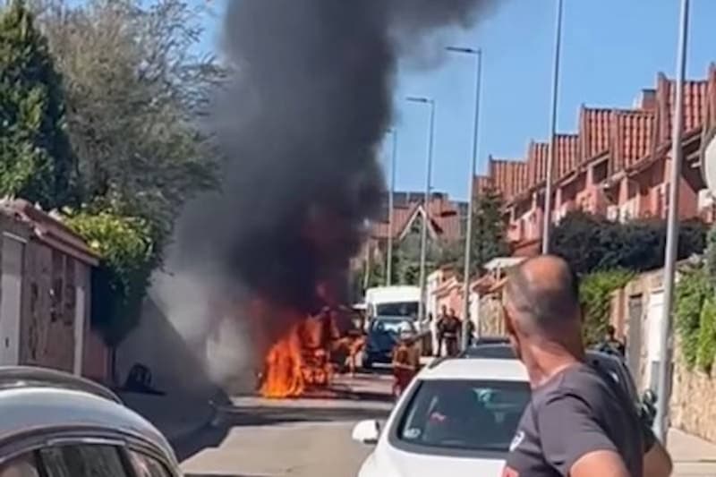 Arde una barredora de Rivamadrid en la calle del Abedul